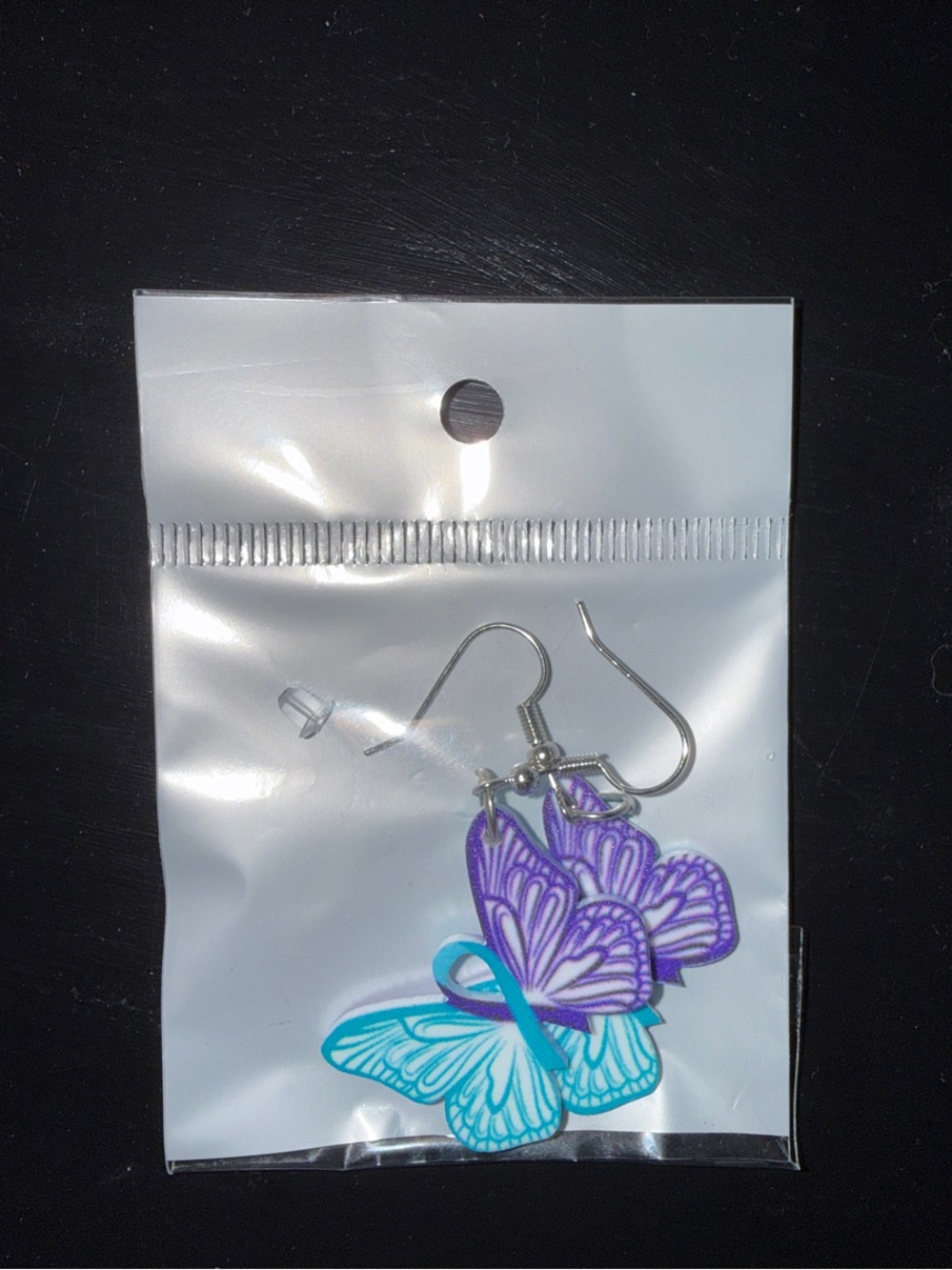Purple and Teal Butterfly Suicide Prevention Awareness Drop Earrings